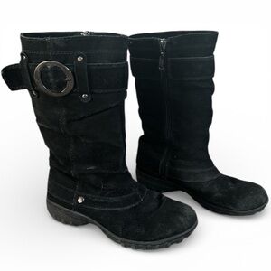Khombu Black Suede Leather Winter Snow Boots Size 6M Vintage Y2K Style buckle